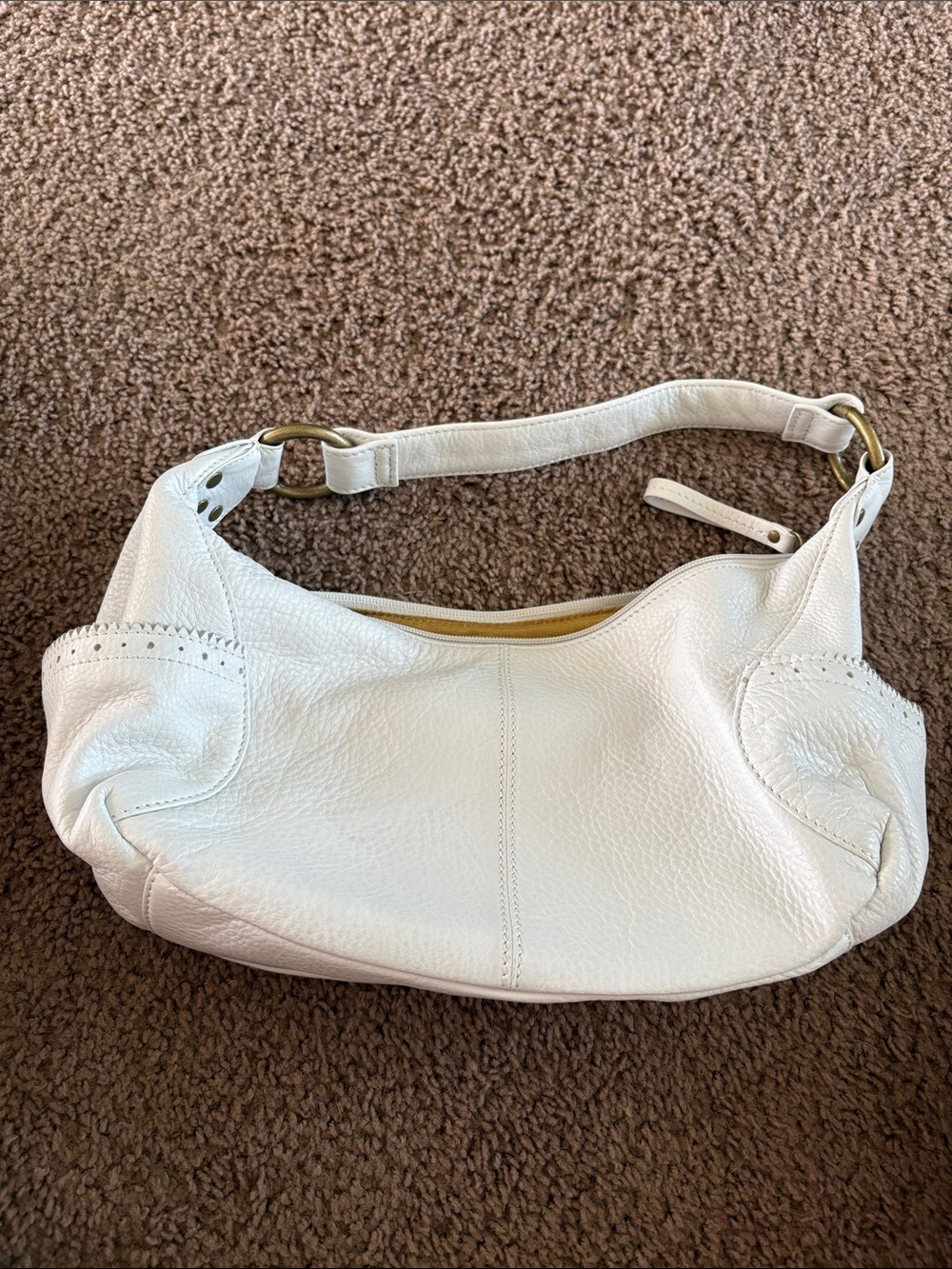 HOBO Cream Pebbled Leather Shoulder Bag